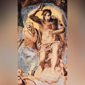 IMPLACABLE JESUS CHRIST CREED Original 50’s Vintage Fine Art Print MICHELANGELO